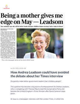 How Andrea Leadsom Could Have Avoided the Debate About Her Times Interview