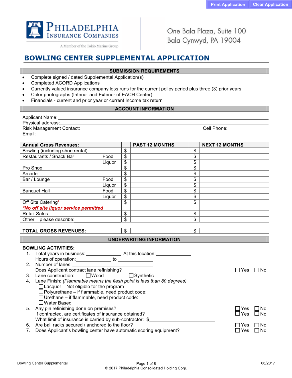 Bowling Center Supplemental Application