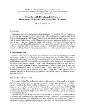 Toward a Unified Psychoanalytic Theory: Foundations in a Revised and Expanded Ego Psychology