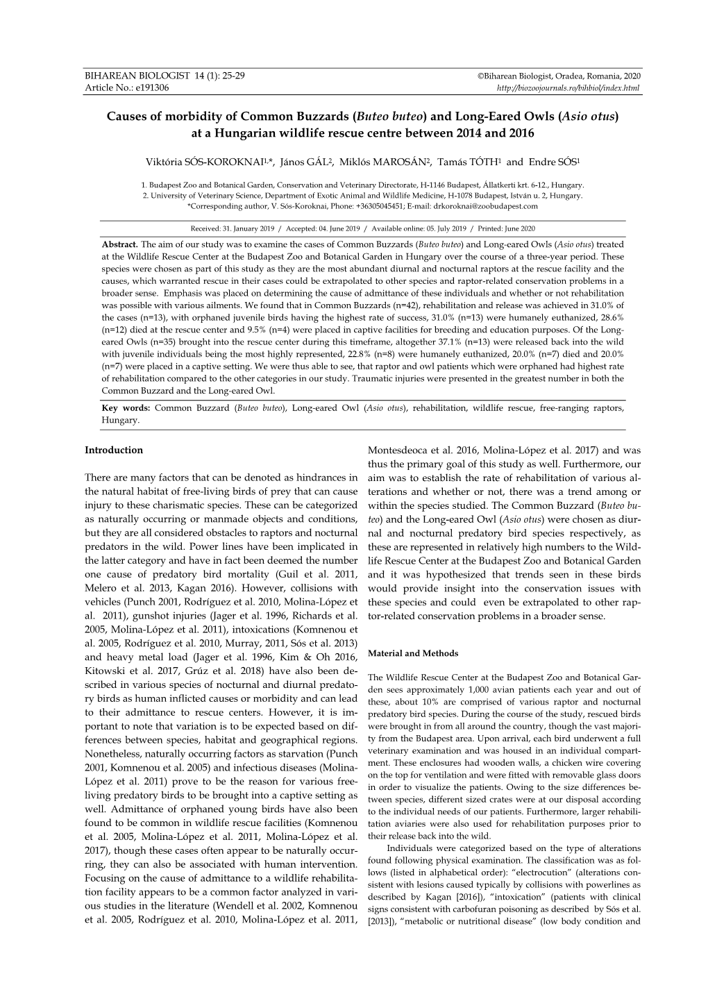 Causes of Morbidity of Common Buzzards (Buteo Buteo) and Long-Eared Owls (Asio Otus) at a Hungarian Wildlife Rescue Centre Between 2014 and 2016