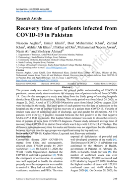 Recovery Time of Patients Infected from COVID-19 in Pakistan