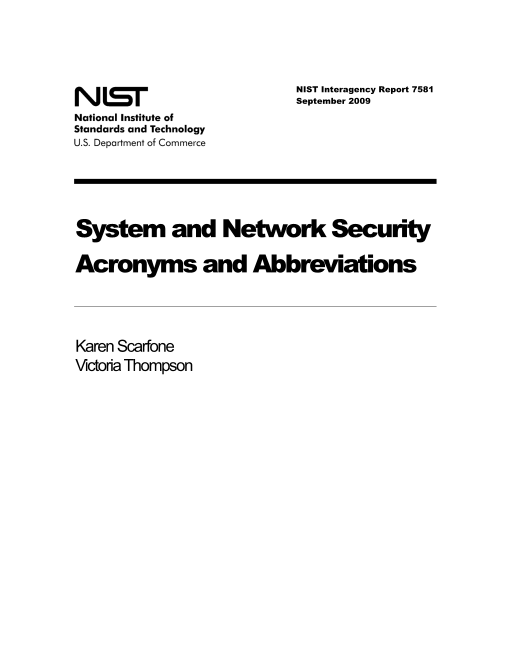 NISTIR 7581, System and Network Security Acronyms and Abbreviations