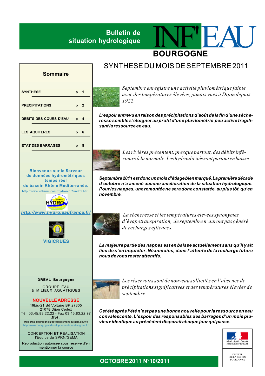 BOURGOGNE SYNTHESE DU MOIS DE SEPTEMBRE 2011 Sommaire