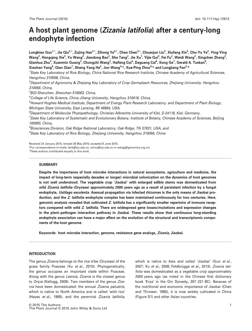 A Host Plant Genome (Zizania Latifolia) After a Century-Long Endophyte Infection