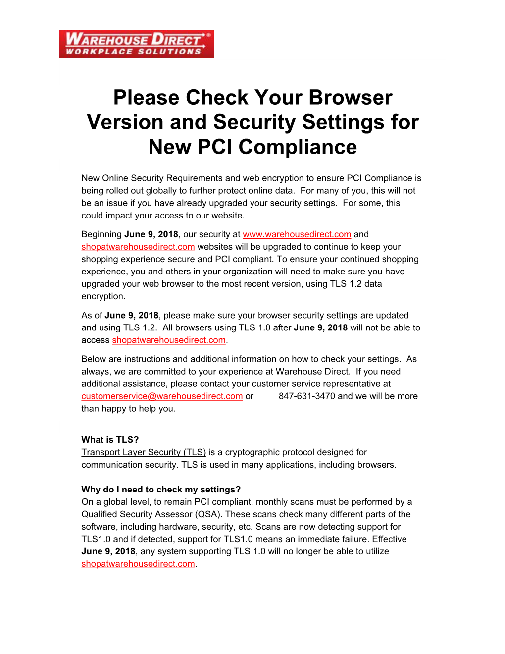 Please Check Your Browser Version and Security Settings for New PCI Compliance