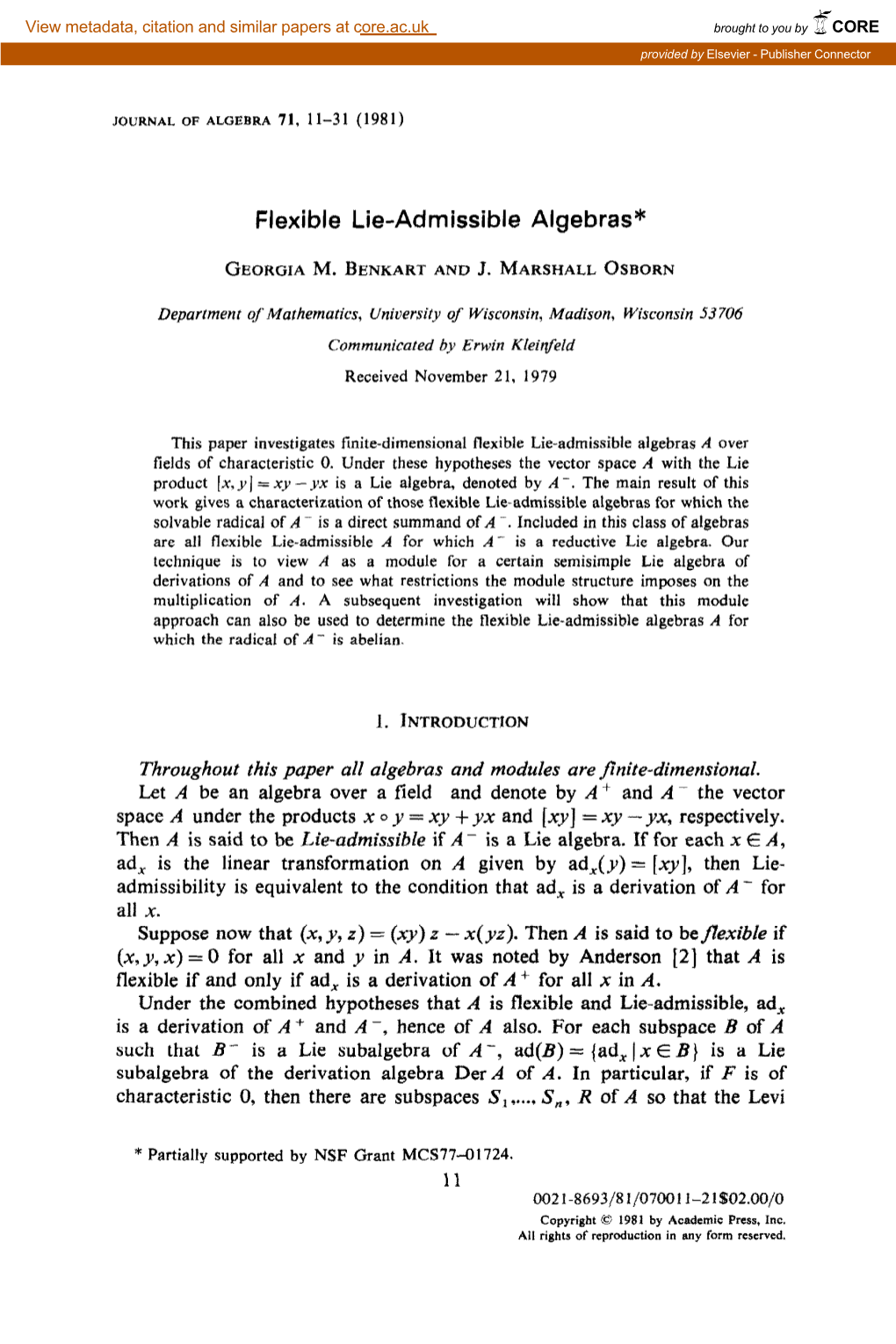 Flexible Lie-Admissible Algebras*