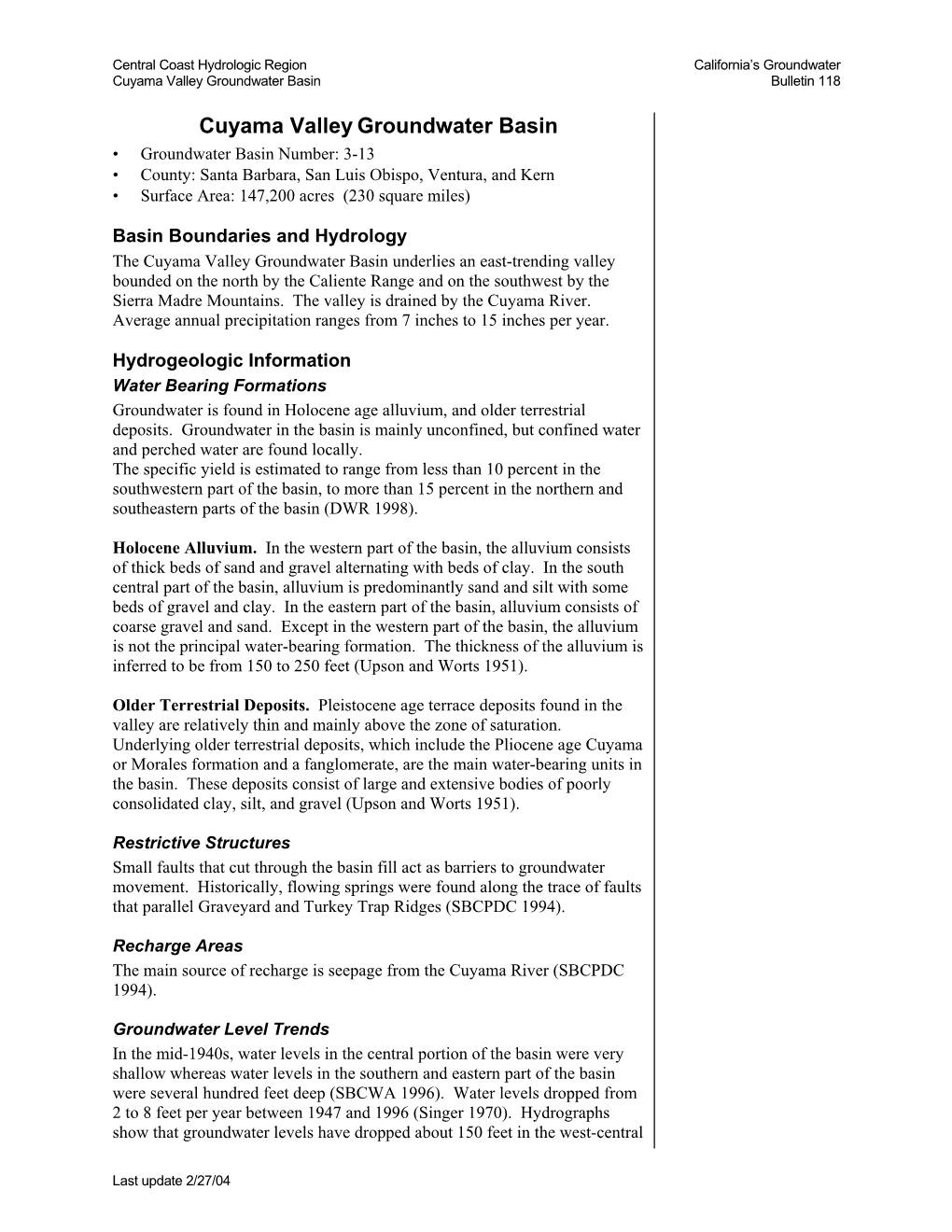 B118 Basin Boundary Description 2003 –3 013 Cuyama Valley