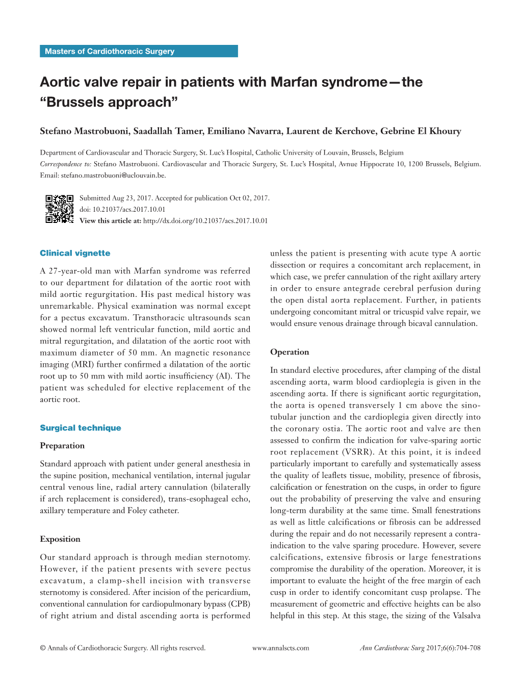 Aortic Valve Repair in Patients with Marfan Syndrome—The “Brussels Approach”