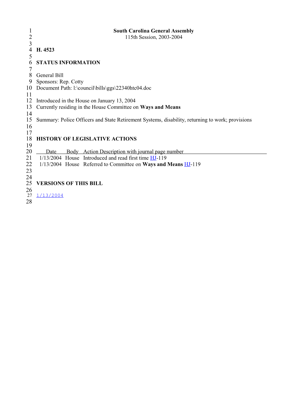 2003-2004 Bill 4523: Police Officers and State Retirement Systems, Disability, Returning