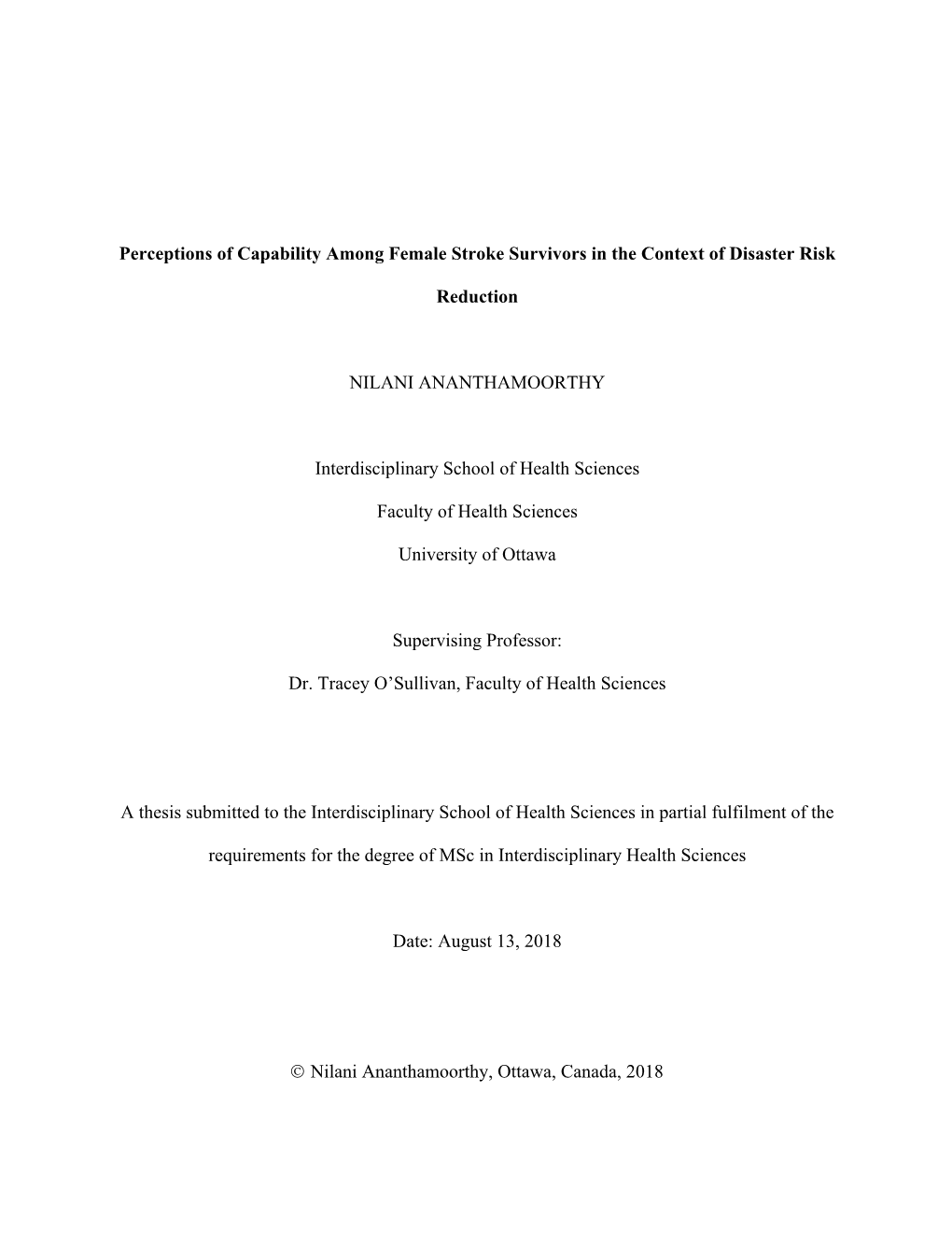 Perceptions of Capability Among Female Stroke Survivors in the Context of Disaster Risk