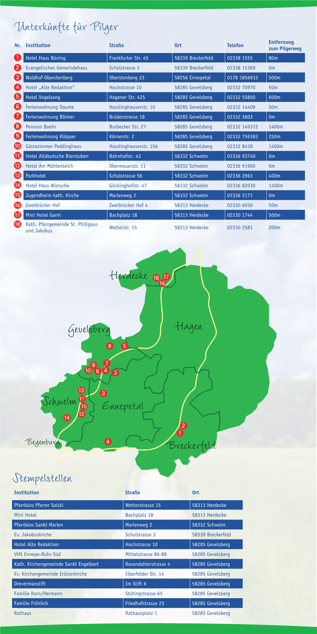 Unterkünfte Für Pilger Stempelstellen