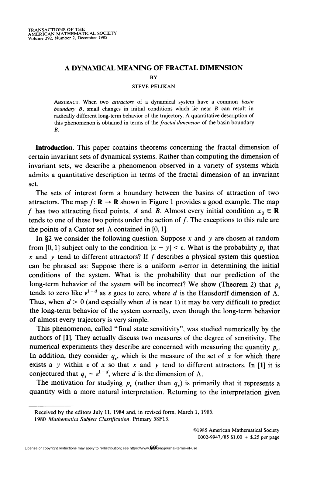 A Dynamical Meaning of Fractal Dimension 697