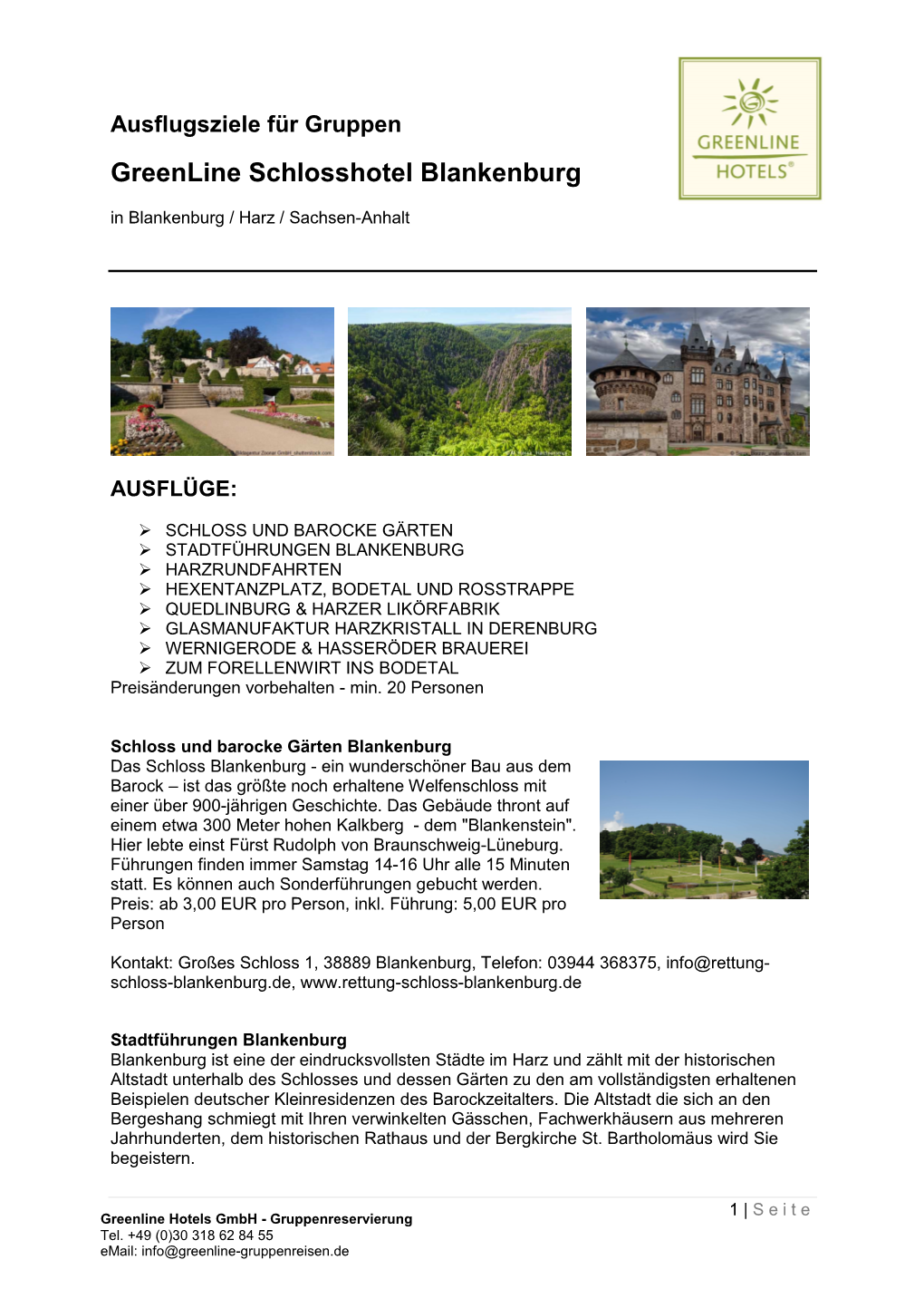 Ausflugsziele Für Gruppen Schlosshotel Blankenburg