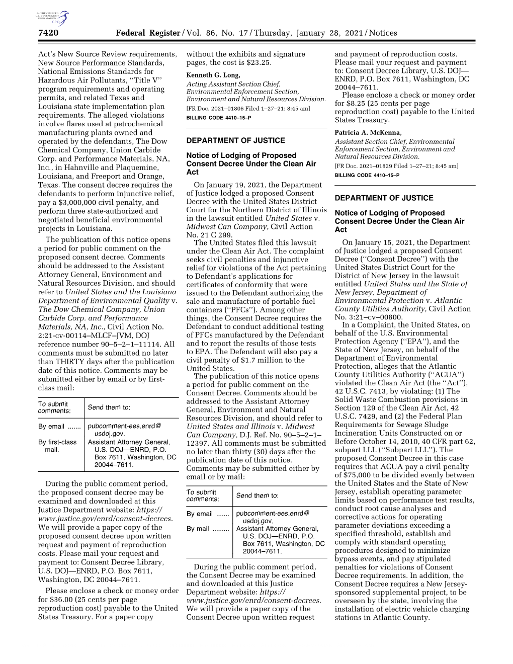 Federal Register/Vol. 86, No. 17/Thursday, January 28, 2021/Notices