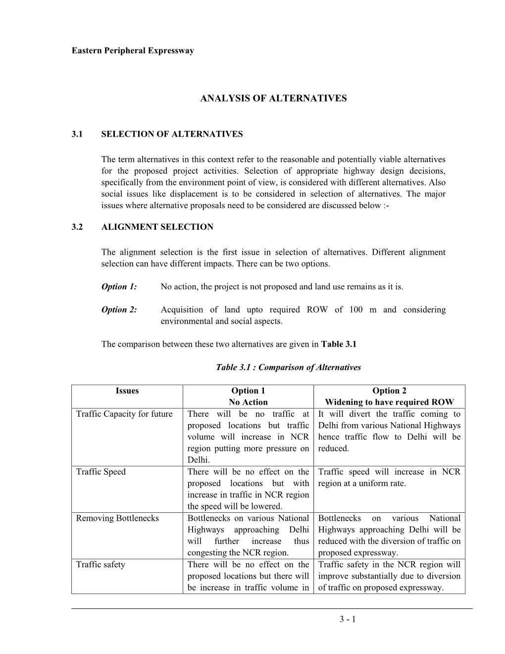 Analysis of Alternatives