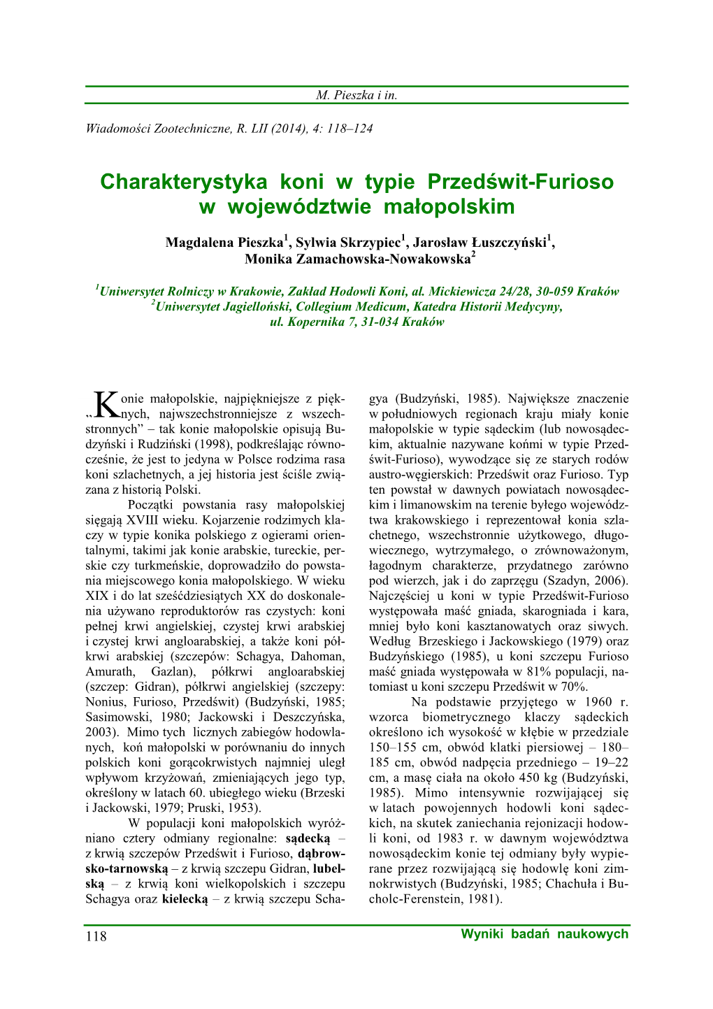 Charakterystyka Koni W Typie Przedświt-Furioso W Województwie