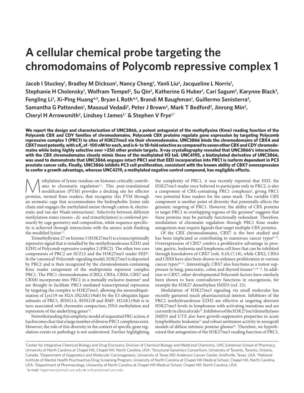 Acellular Chemical Probe Targeting the Chromodomains of Polycomb Repressive Complex 1