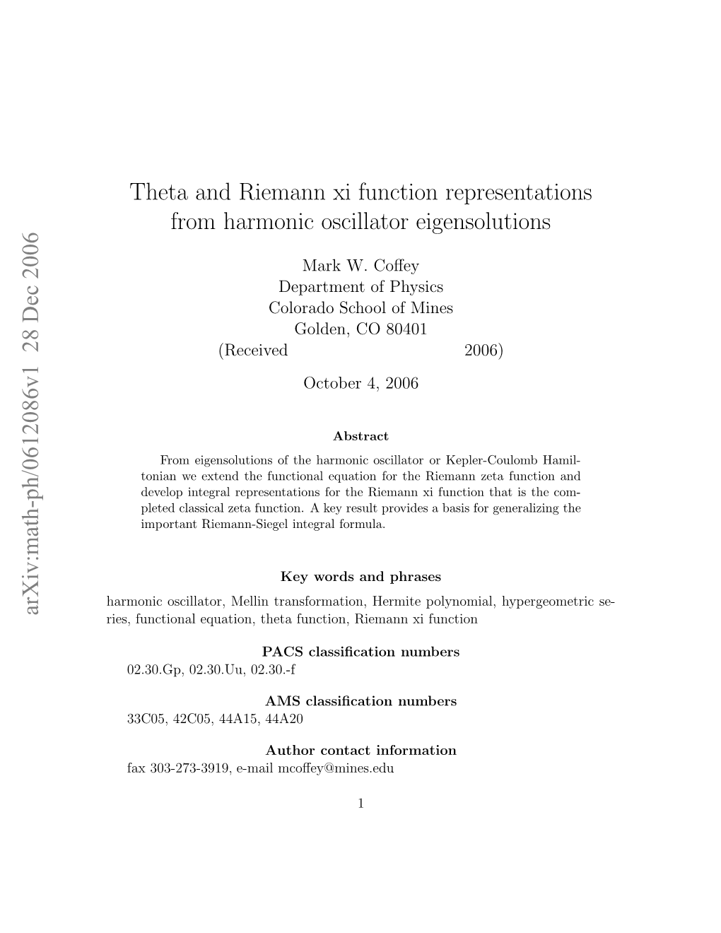 Theta and Riemann Xi Function Representations from Harmonic
