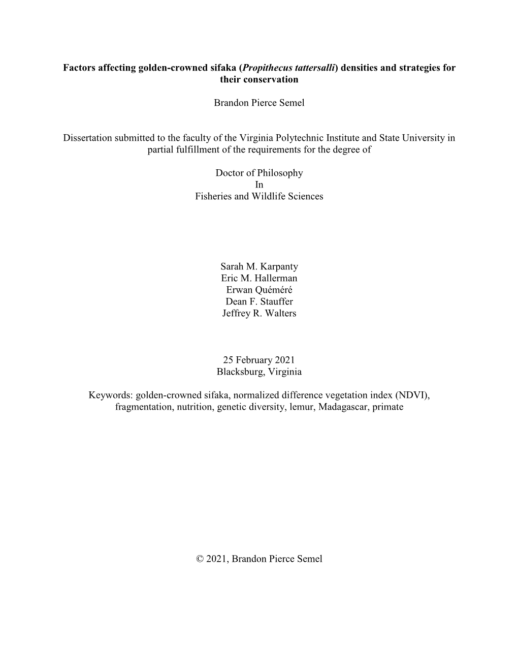 Propithecus Tattersalli) Densities and Strategies for Their Conservation