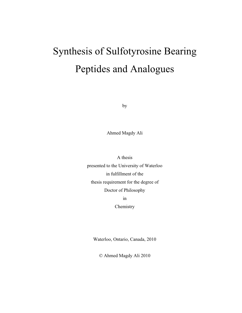 Synthesis of Sulfotyrosine Bearing Peptides and Analogues