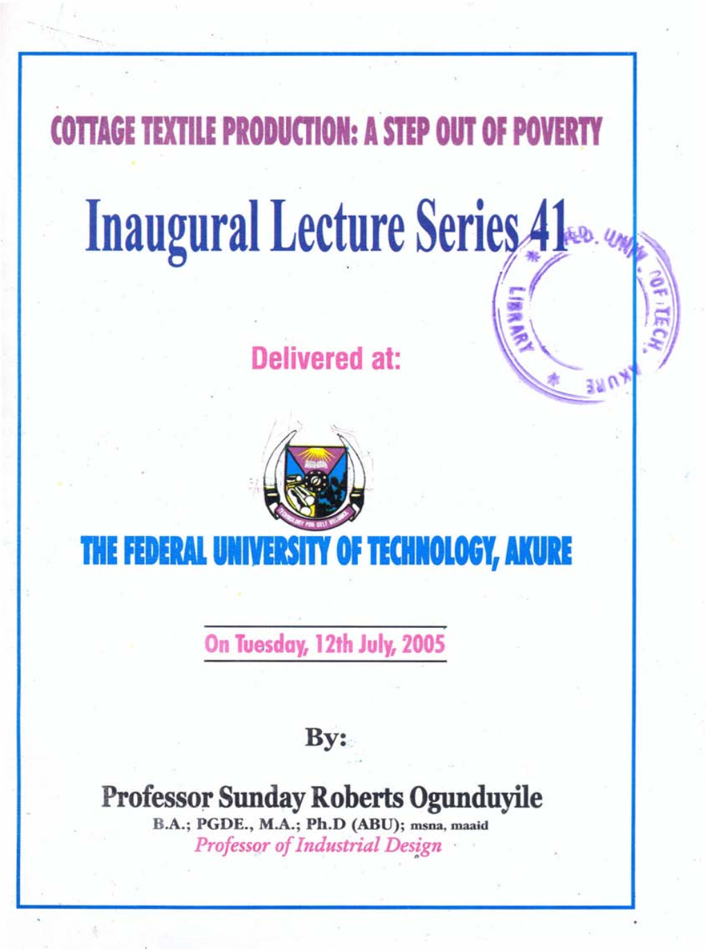 Inaugural Lecture Seriellli