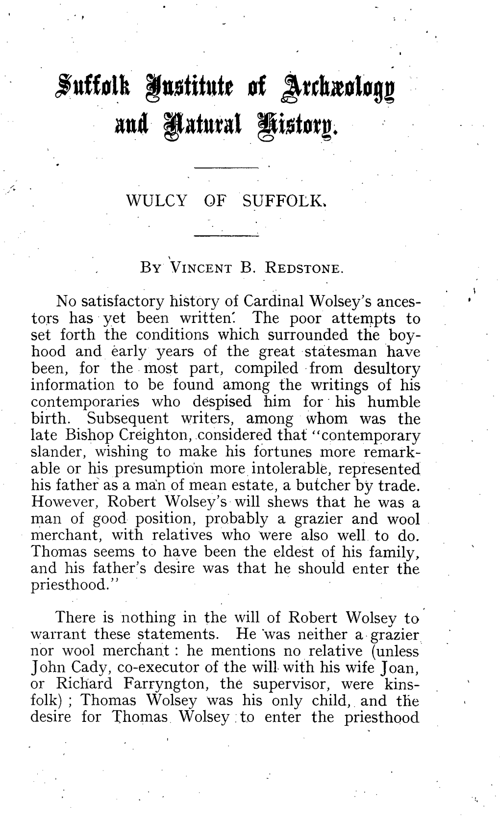 Wulcy of Suffolk V. B. Redstone