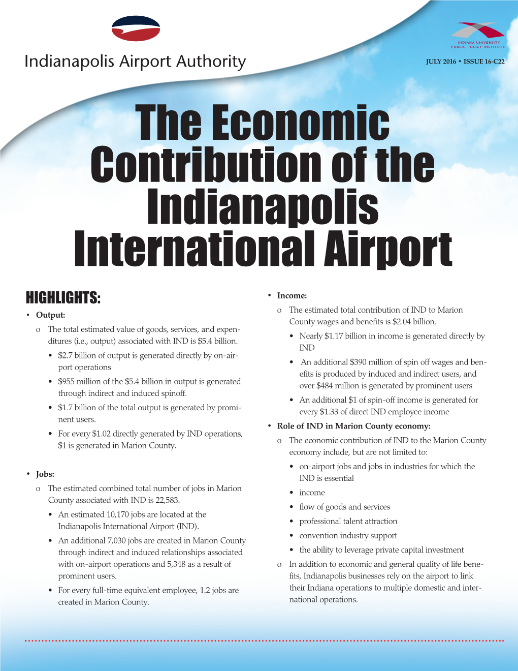 The Economic Contribution of the Indianapolis International Airport