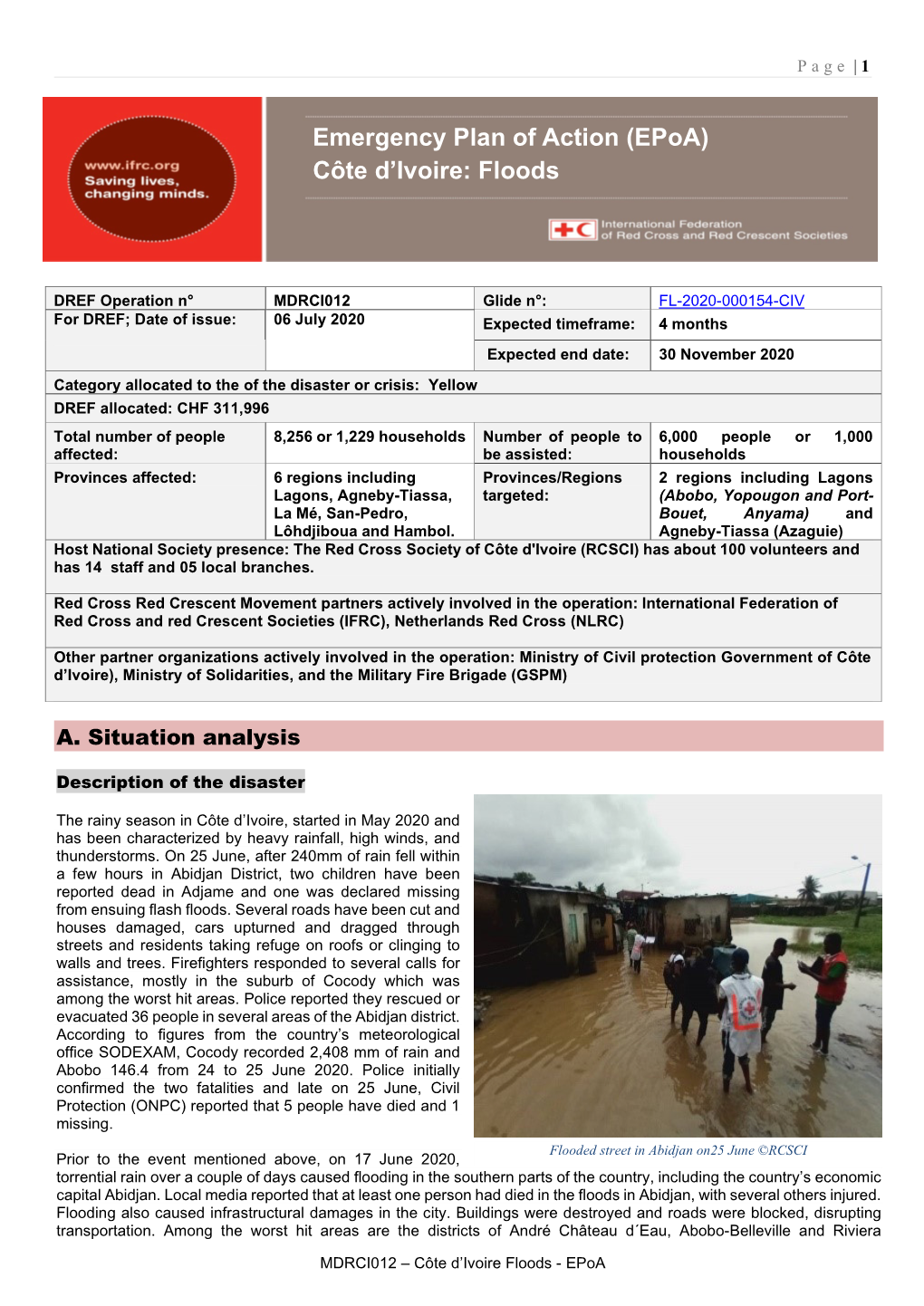 Emergency Plan of Action (Epoa) Côte D'ivoire: Floods