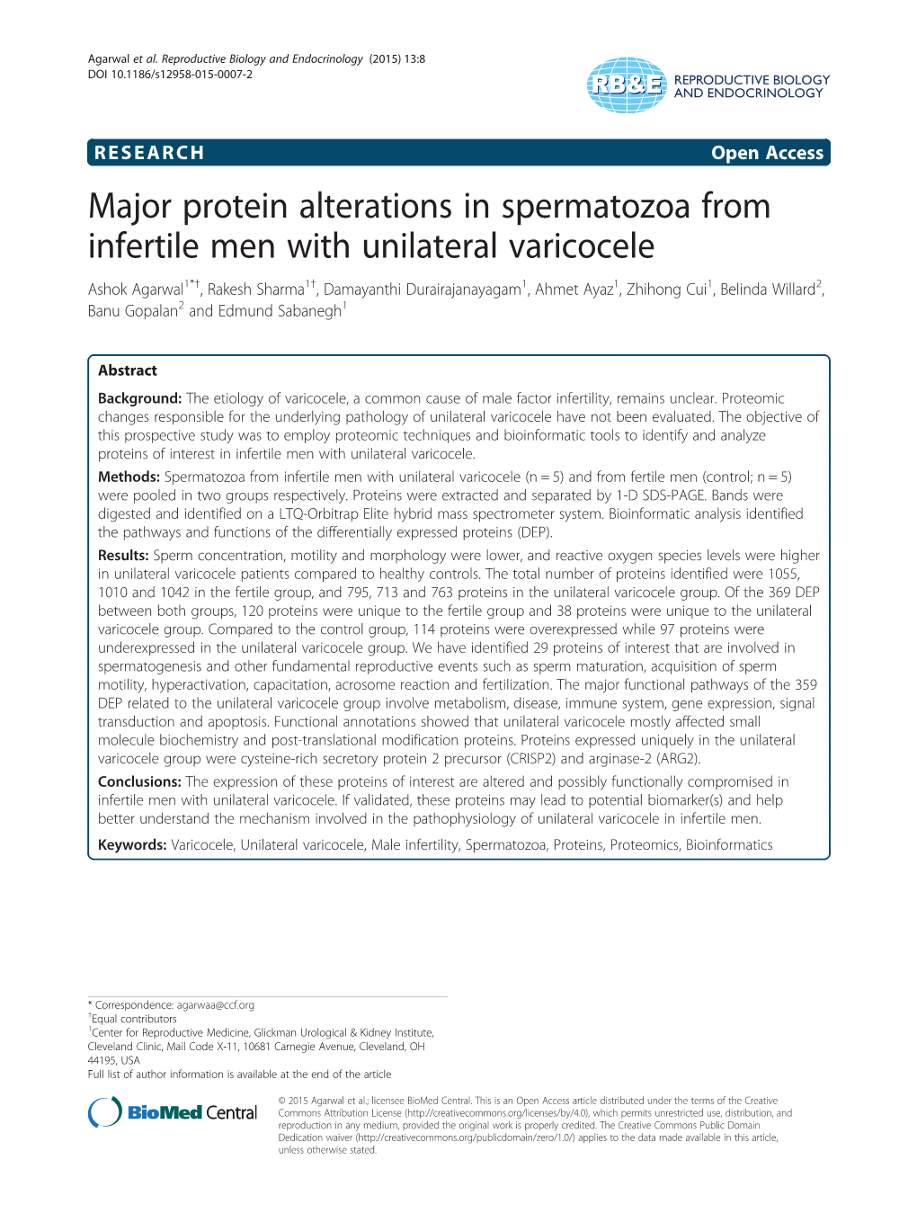 Major Protein Alterations in Spermatozoa from Infertile Men With