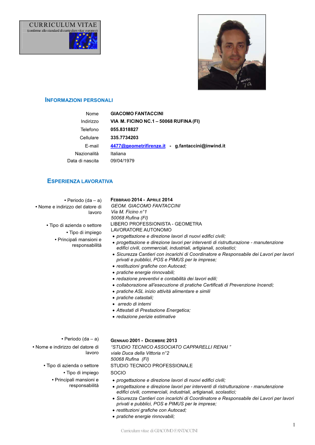 CURRICULUM VITAE (Conforme Allo Standard Di Curriculum Vitae Europeo)