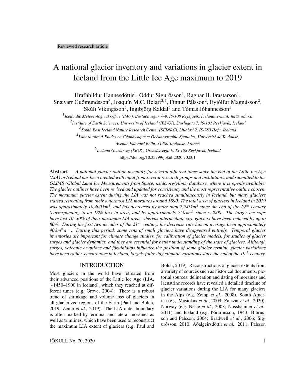 A National Glacier Inventory and Variations in Glacier Extent in Iceland from the Little Ice Age Maximum to 2019