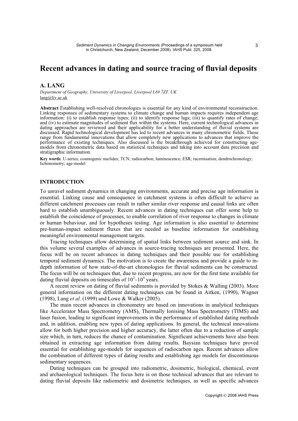 Recent Advances in Dating and Source Tracing of Fluvial Deposits