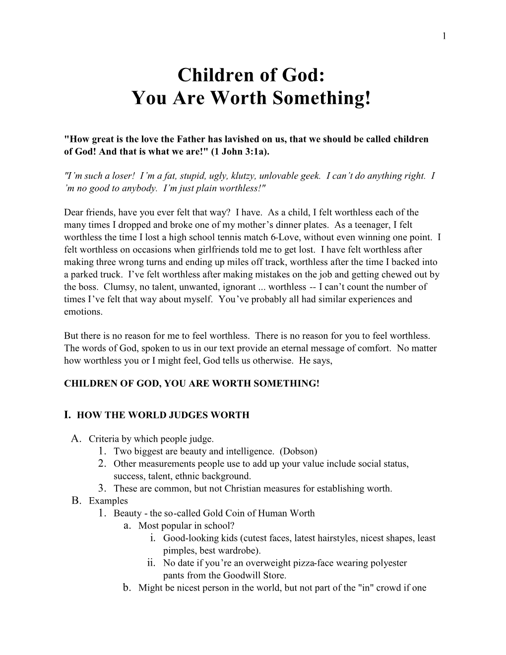 Children of God: You Are Worth Something!