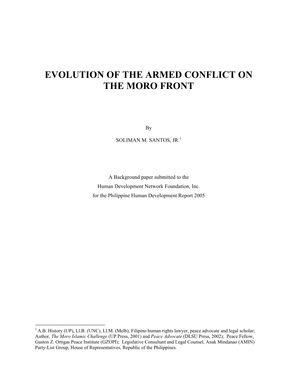 Evolution of the Armed Conflict on the Moro Front