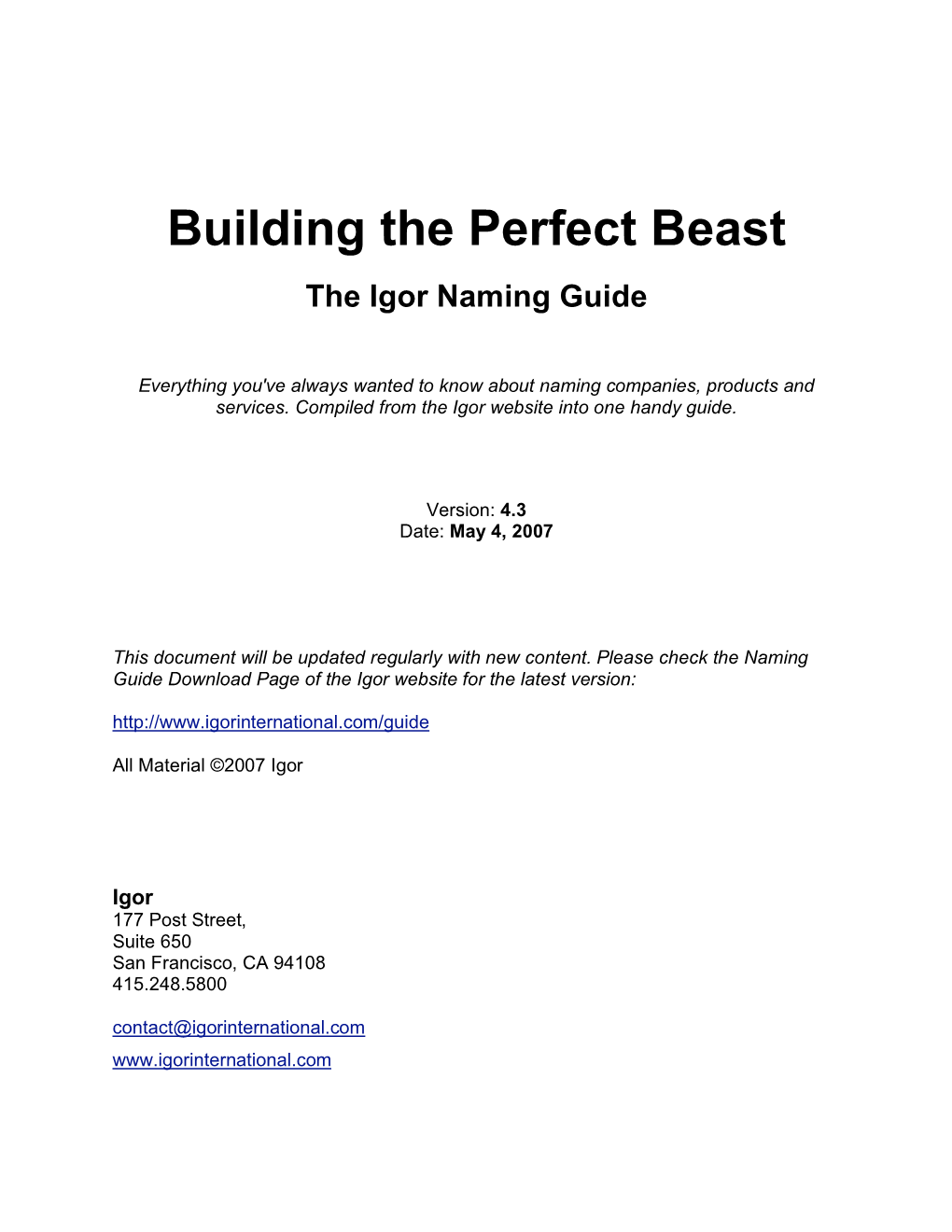 Building the Perfect Beast the Igor Naming Guide