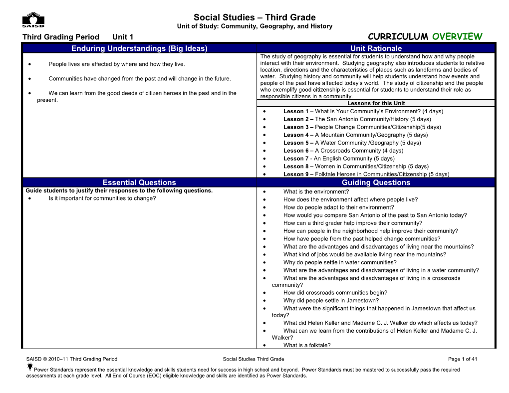 Social Studies First Grade s1