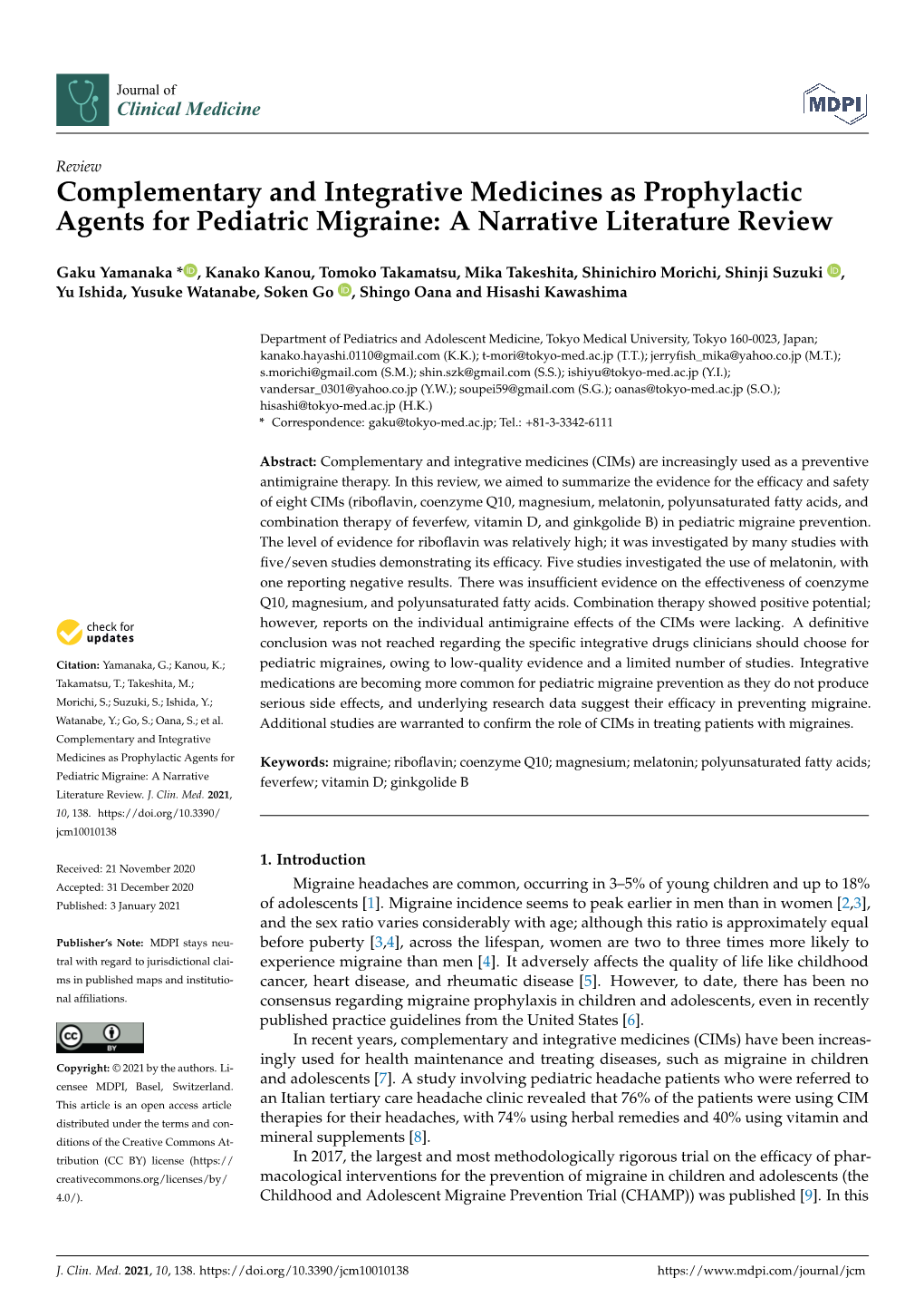 Complementary and Integrative Medicines As Prophylactic Agents for Pediatric Migraine: a Narrative Literature Review