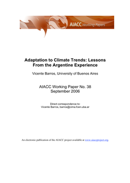 Adaptation to Climate Trends: Lessons from the Argentine Experience