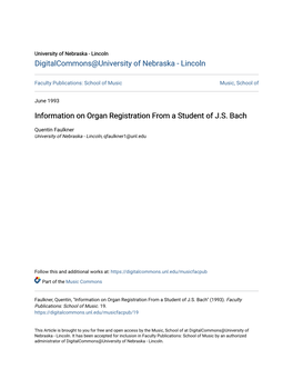 Information on Organ Registration from a Student of J.S. Bach