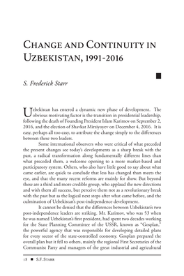 Change and Continuity in Uzbekistan, 1991-2016