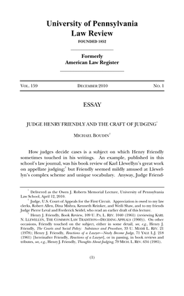 Judge Henry Friendly and the Craft of Judging*