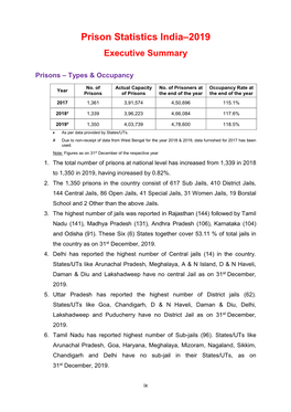 Prison Statistics India–2019 Executive Summary