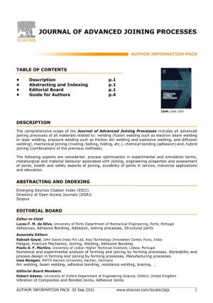 Journal of Advanced Joining Processes