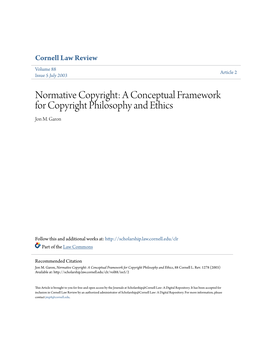 A Conceptual Framework for Copyright Philosophy and Ethics Jon M