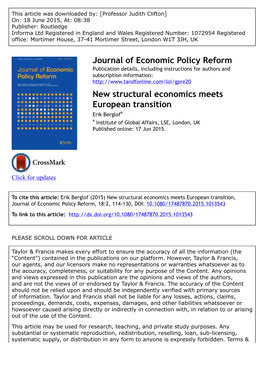 New Structural Economics Meets European Transition Erik Berglofa a Institute of Global Affairs, LSE, London, UK Published Online: 17 Jun 2015