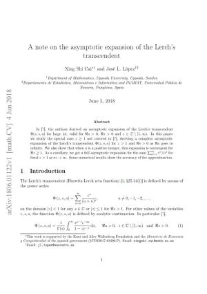 A Note on the Asymptotic Expansion of the Lerch's Transcendent Arxiv