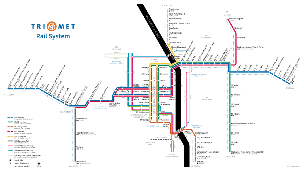 Rail System Map with Bus Transfers