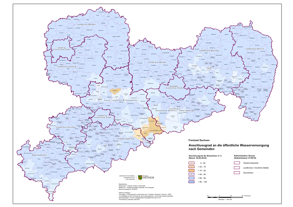 Anschlussgrad an Die Öffentliche Wasserversorgung Nach Gemeinden