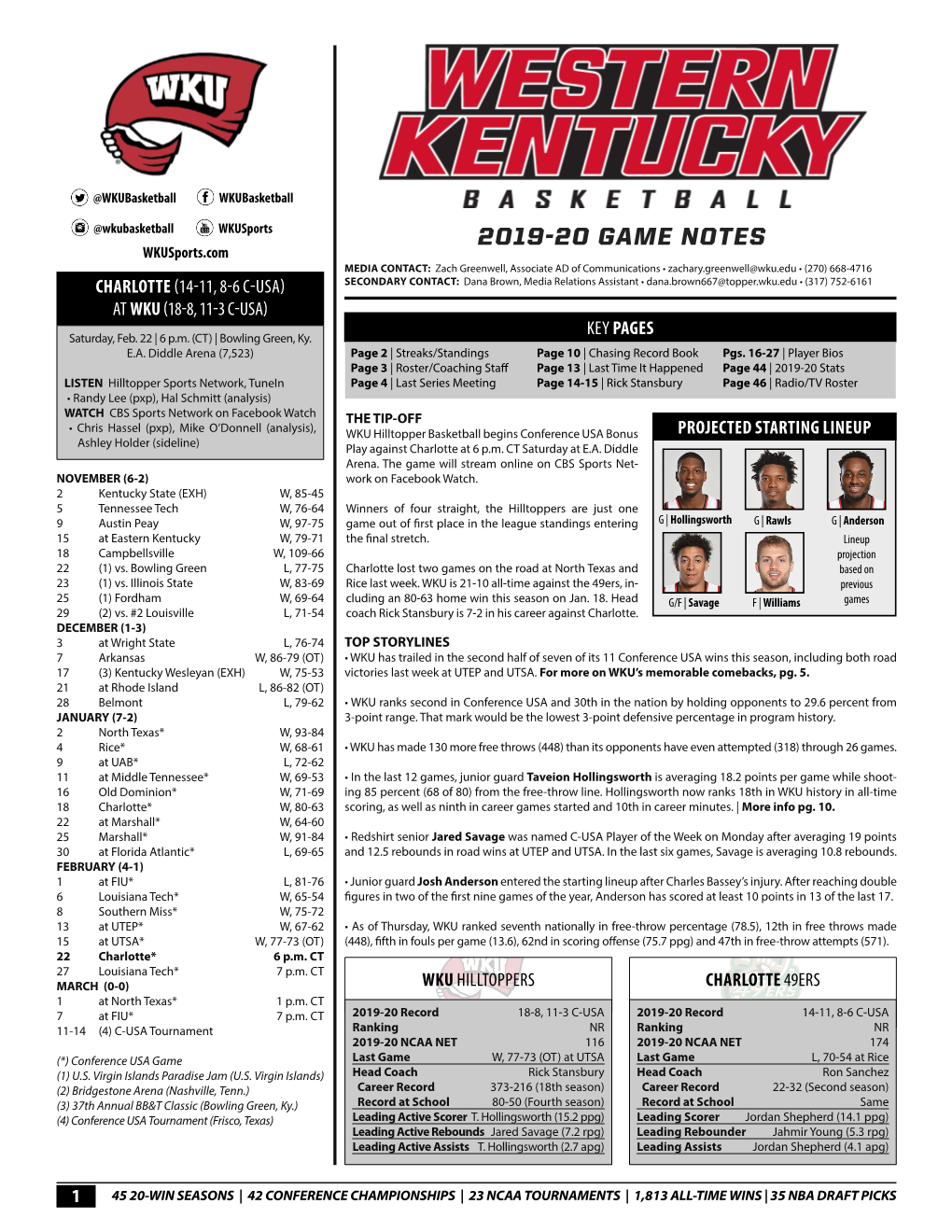 2019-20 Game Notes