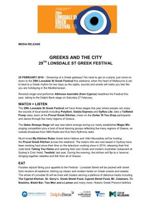 Greeks and the City 29Th Lonsdale St Greek Festival